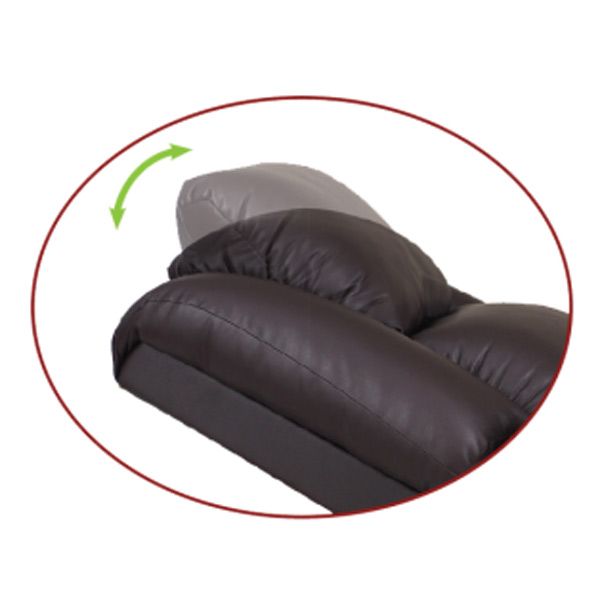 Reclining dark leather chair with a green arrow showing adjustable backrest movement