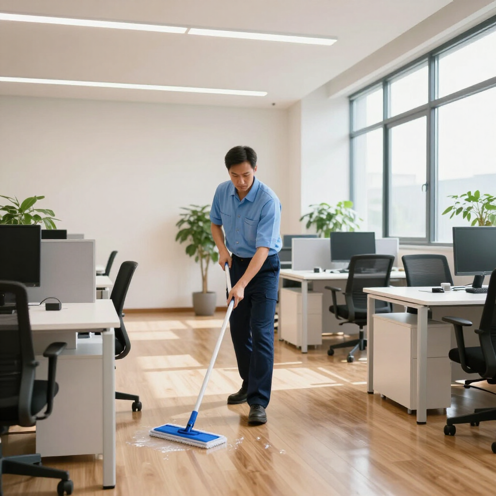 Base Package (Essential Cleaning)
Best for: small offices, low-traffic spaces, budget clients
Includes:
• Sweeping, mopping, and vacuuming all floors
• Trash removal + liner replacement
• Dusting reachable surfaces (desks, counters, shelves)
• Restroom cleaning & sanitizing (toilets, sinks, mirrors)
• Breakroom cleaning (wipe counters, sink, exterior of appliances)
• Spot clean glass (entry doors, partitions)
• Light disinfecting of high-touch areas (door handles, light switches)
Frequency: 1–3x per week or nightly