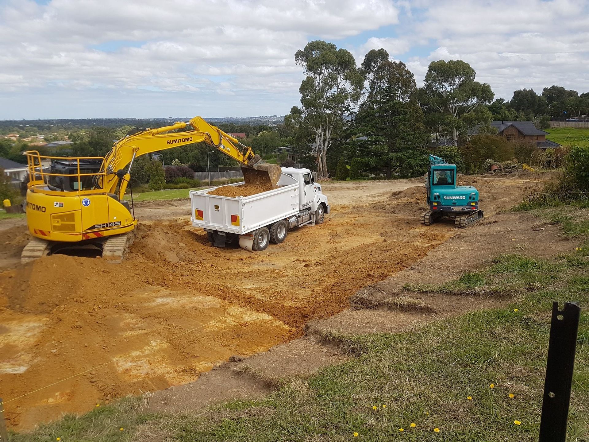 Excavator Excavating Soil at Construction Site — Civil Contractors in Coopernook, NSW
