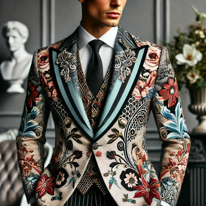 Photo of colorful suit with flowers embroidered