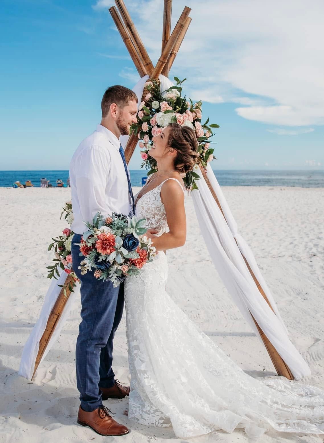 Photo of smiling happy couple on their wedding day