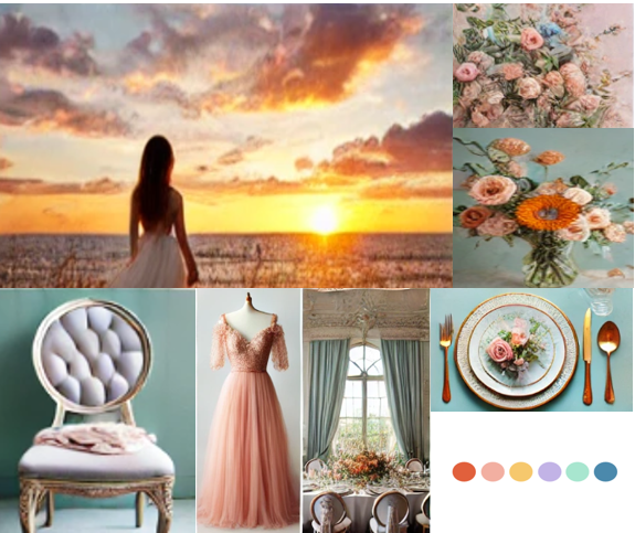 A woman in a white dress stands in front of a sunset