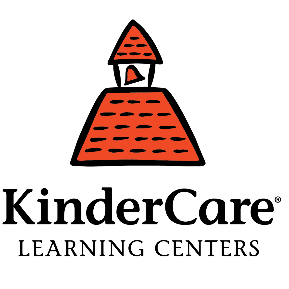 The logo for kindercare learning centers has a pyramid with a clock tower on top of it.