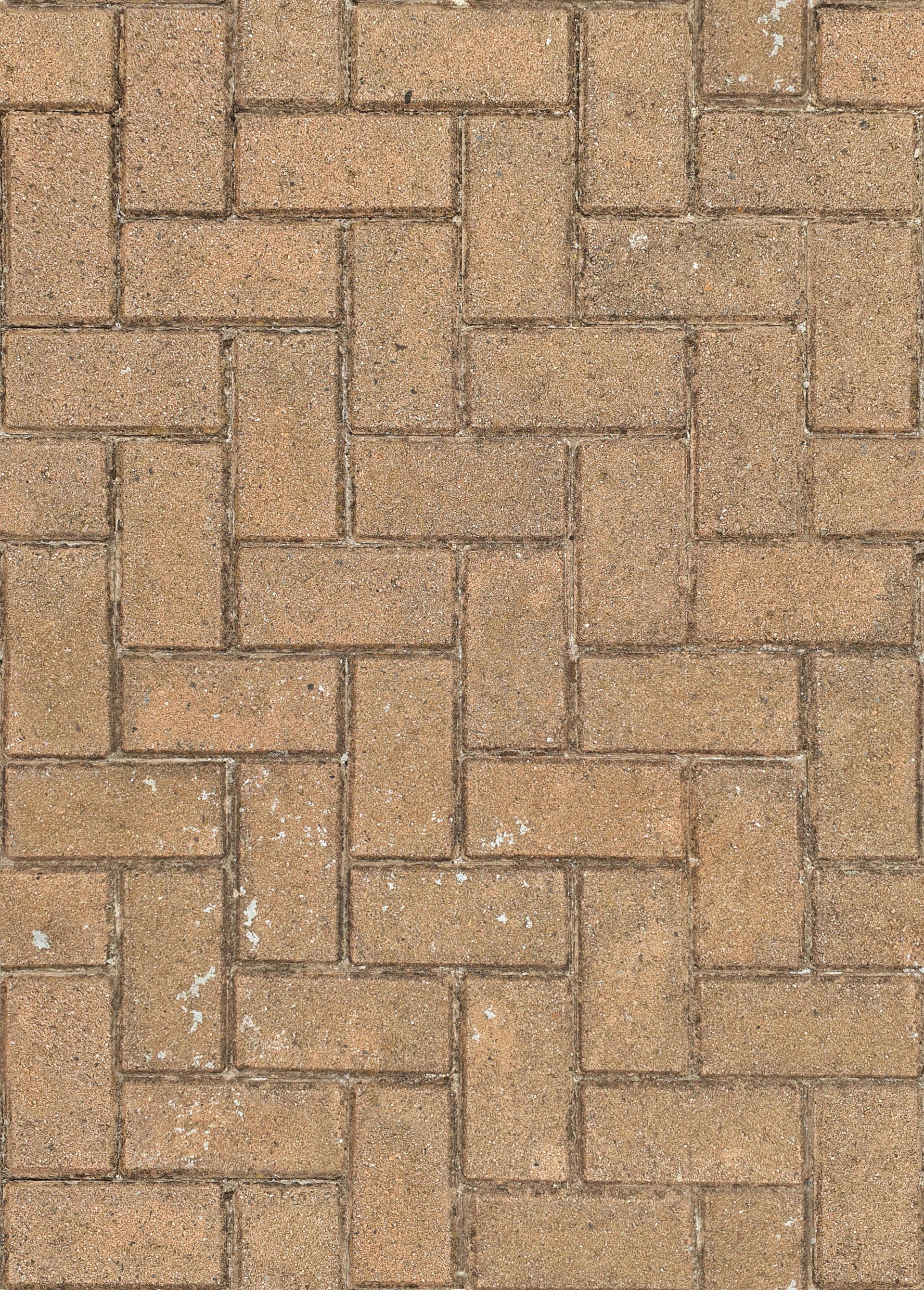 Tan brick paving stones in a herringbone pattern.