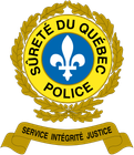 A logo for surete du quebec police with a fleur de lis in the center