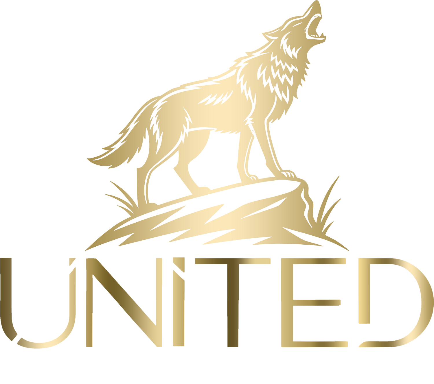 Gold wolf howling atop a gold rock,