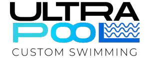 Ultra Pool Custom Swimming logo in black, cyan, and blue wave design