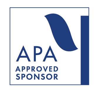 APA Approved Sponsor logo with blue text and curved blue mark in a square border