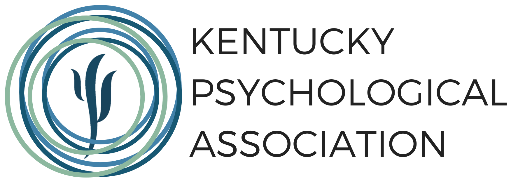 Kentucky Psychological Association logo with teal circular leaf emblem and black text.