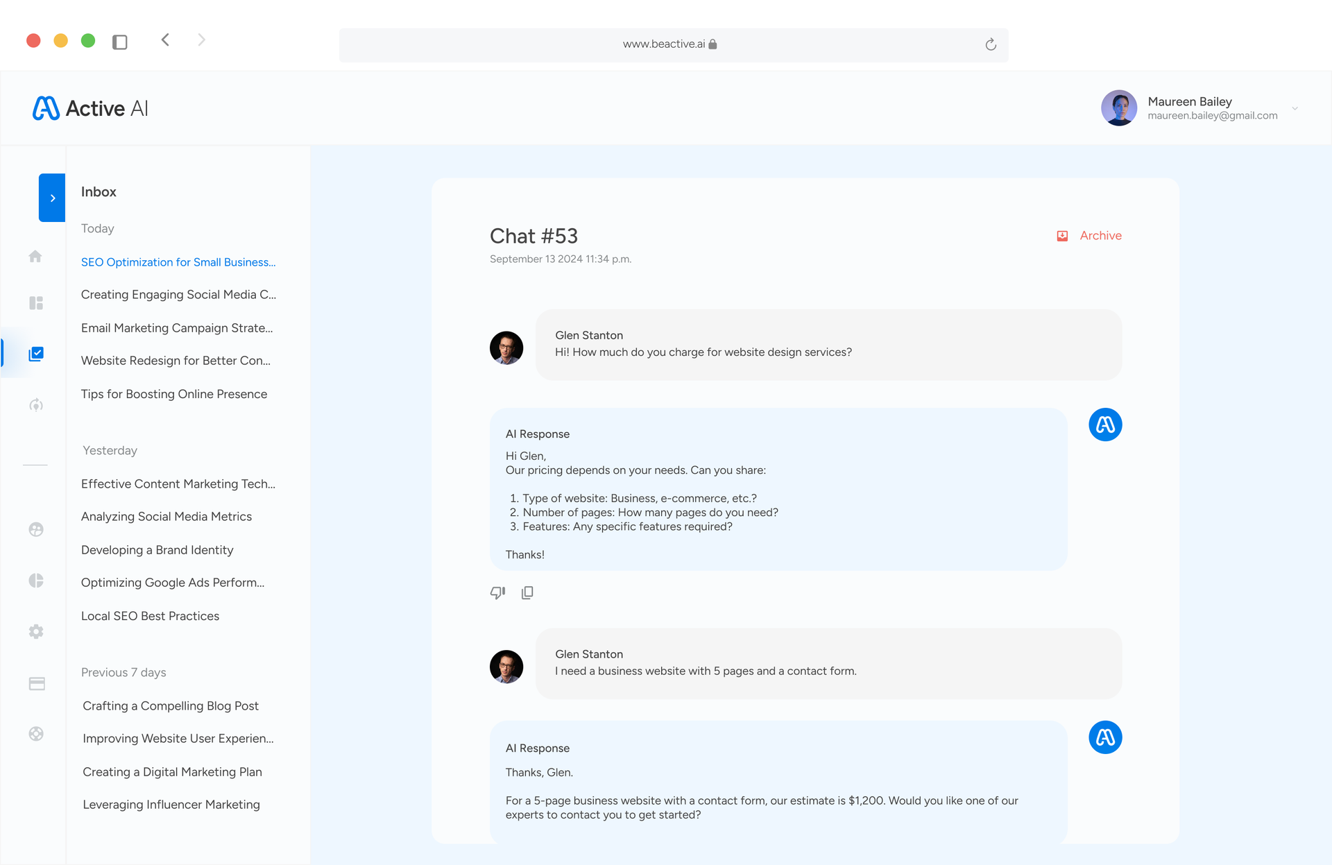 Screenshot of a messaging interface. A sidebar on the left contains various menu options. 