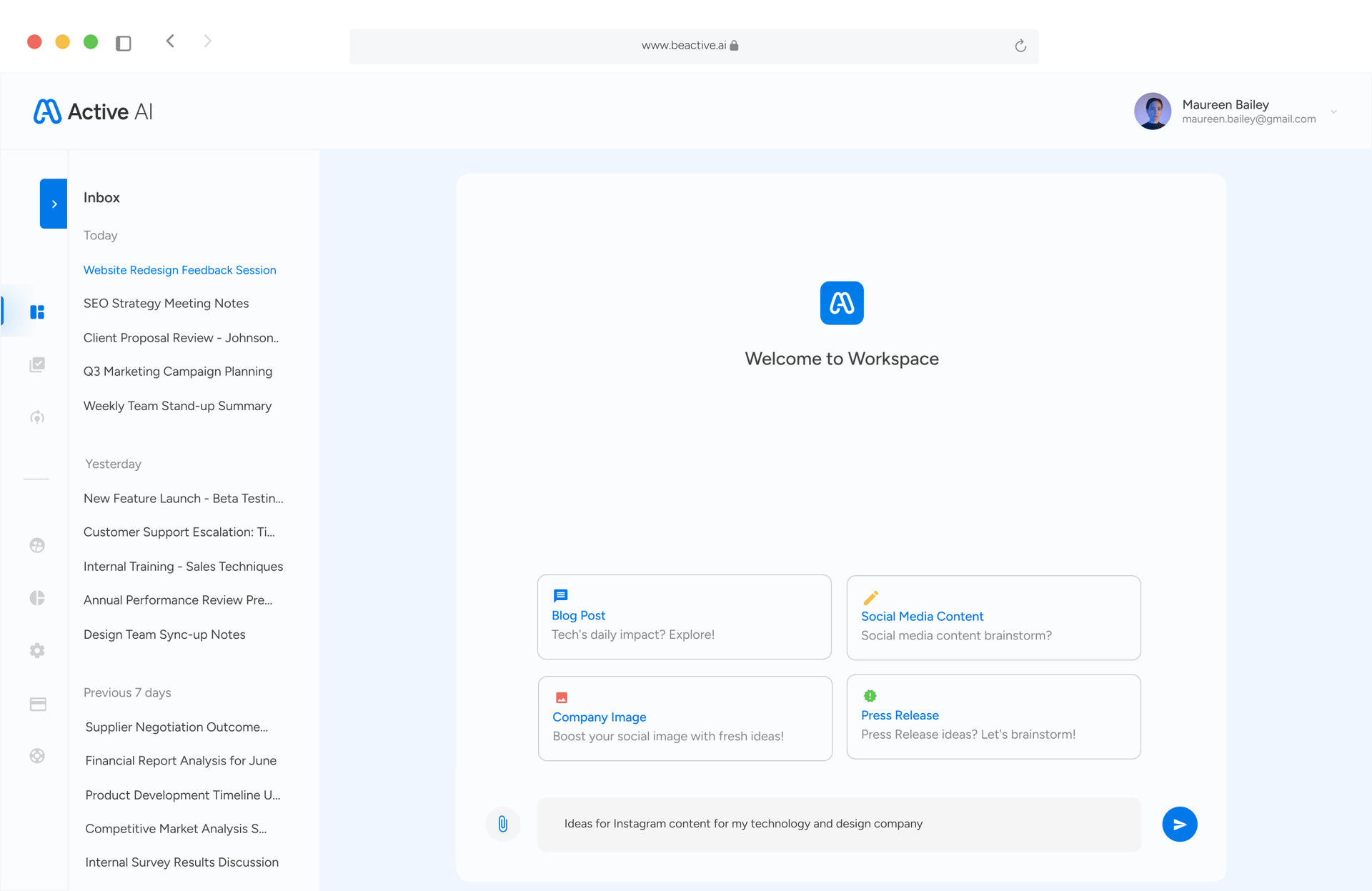 A user interface displaying the homepage of a platform, featuring navigation on the left.