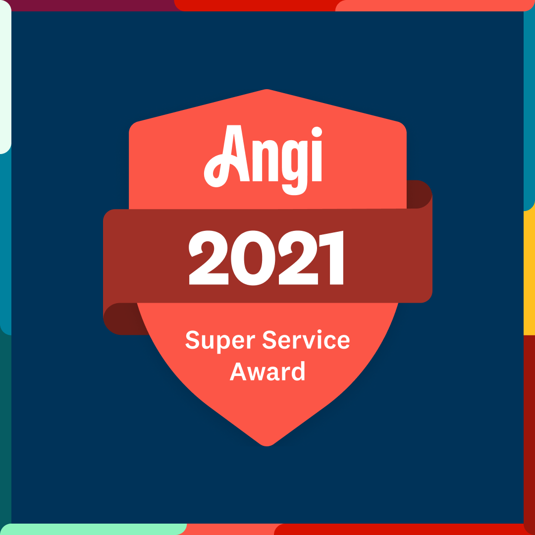 A red shield with the words angi 2021 super service award on it