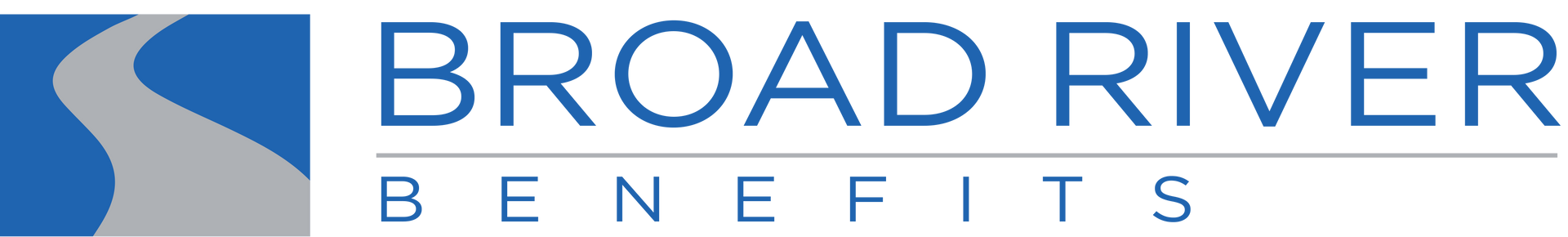 A blue and white logo for broad river benefits