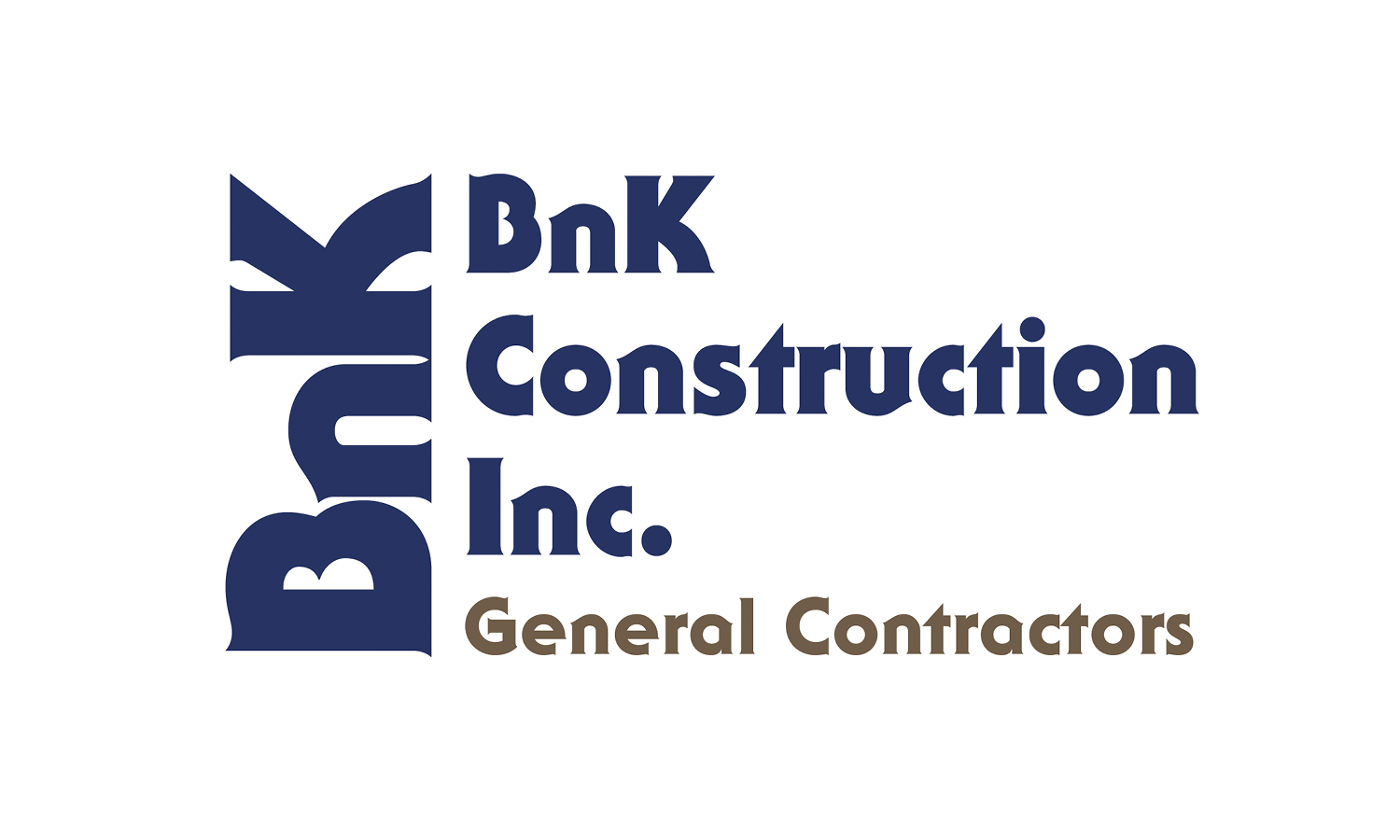 The logo for bnk construction inc. general contractors