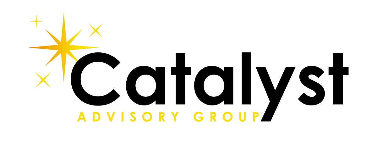 A logo for catalyst advisory group with a yellow star