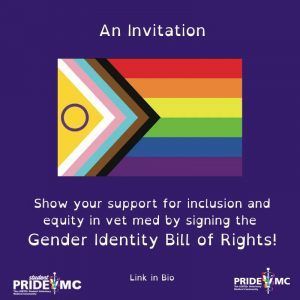 An invitation to show your support for inclusion and equity in vet med by signing the gender identity bill of rights