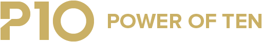 A logo for pio power of ten is shown on a white background.