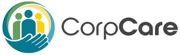 The logo for corpcare shows a hand holding a group of people.