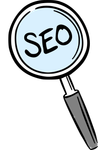 loupe avec écriture au centre de SEO
