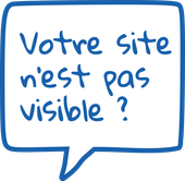 bulle de conversation au contour bleu avec texte style écriture manuscrite bleue sous forme de question votre site n'est pas visible