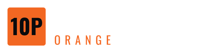 Orange logo with black “10P” in a square and spaced orange “ORANGE” text beside it