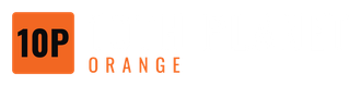 Orange logo with black “10P” in a square and spaced orange “ORANGE” text beside it