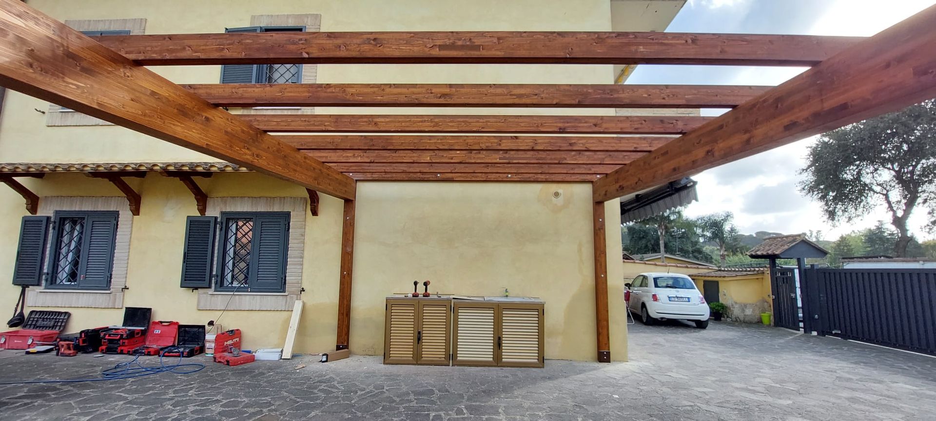 copertura con travi in legno