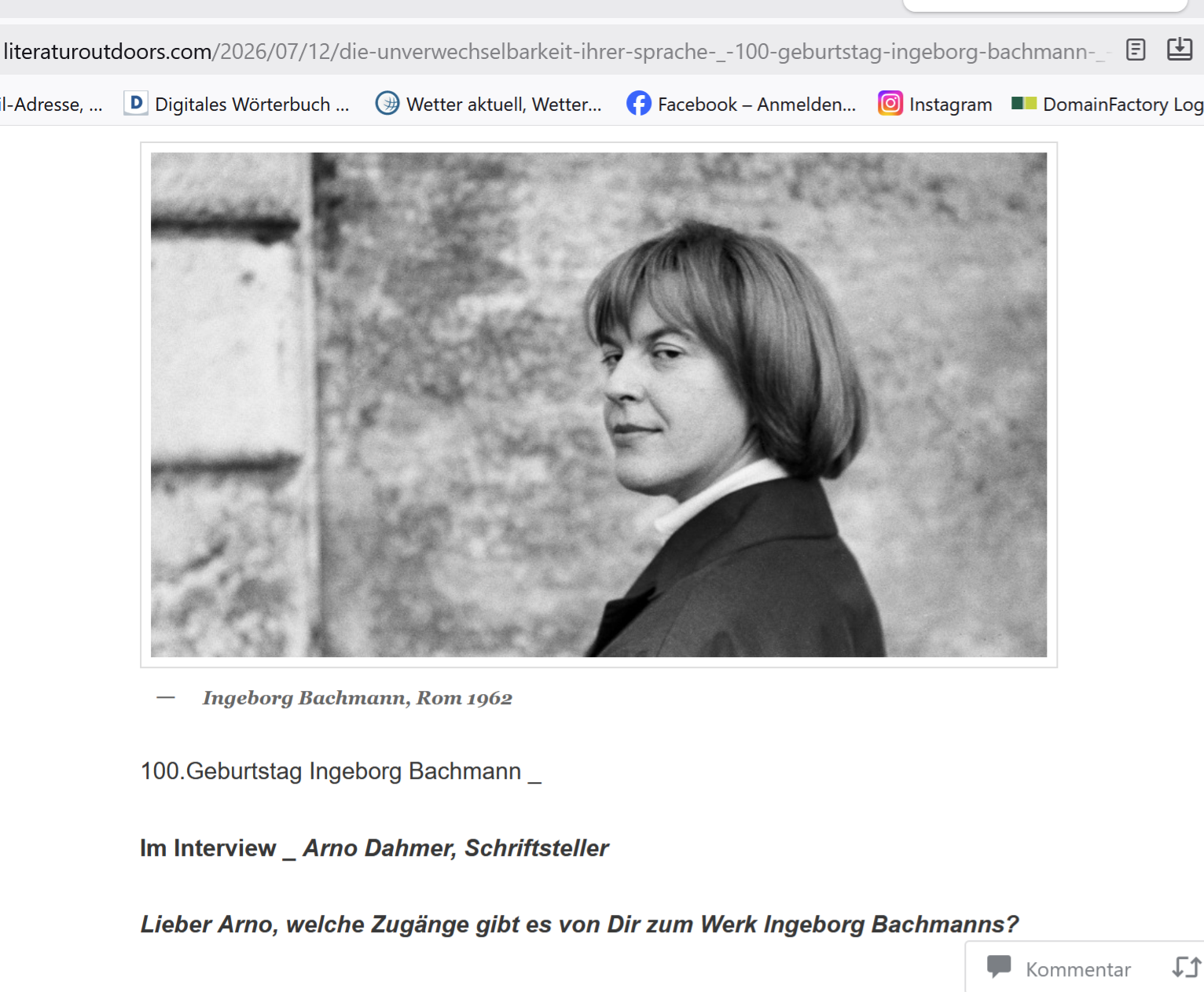 Ingeborg Bachmann - Website Literatur outdoors