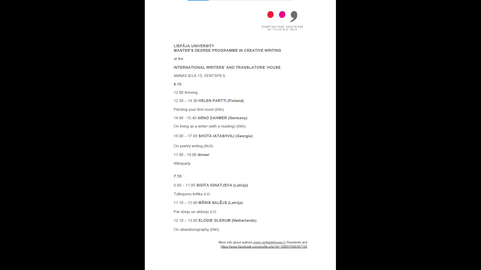 Liepaja University: Master's Degree Programme in Creative Writing