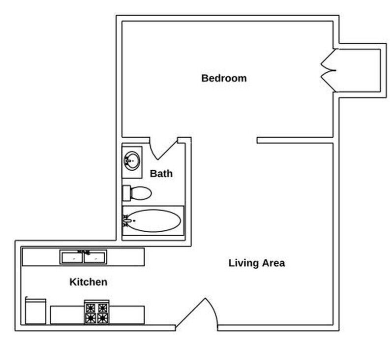 Floor Plan:1 Bed · 1 Bath · 675 SQ. FT.