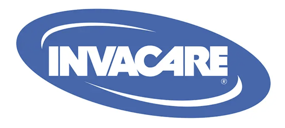 A blue and white invacare logo on a white background.