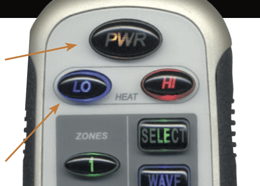 A close up of a remote control with the power button highlighted