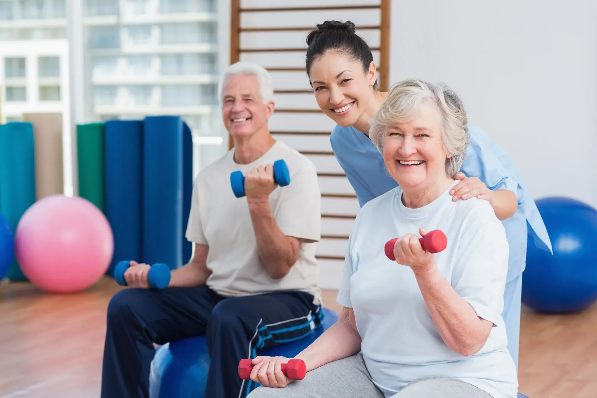 old man and woman do exercise