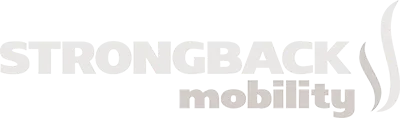 A logo for strongback mobility with a white background.