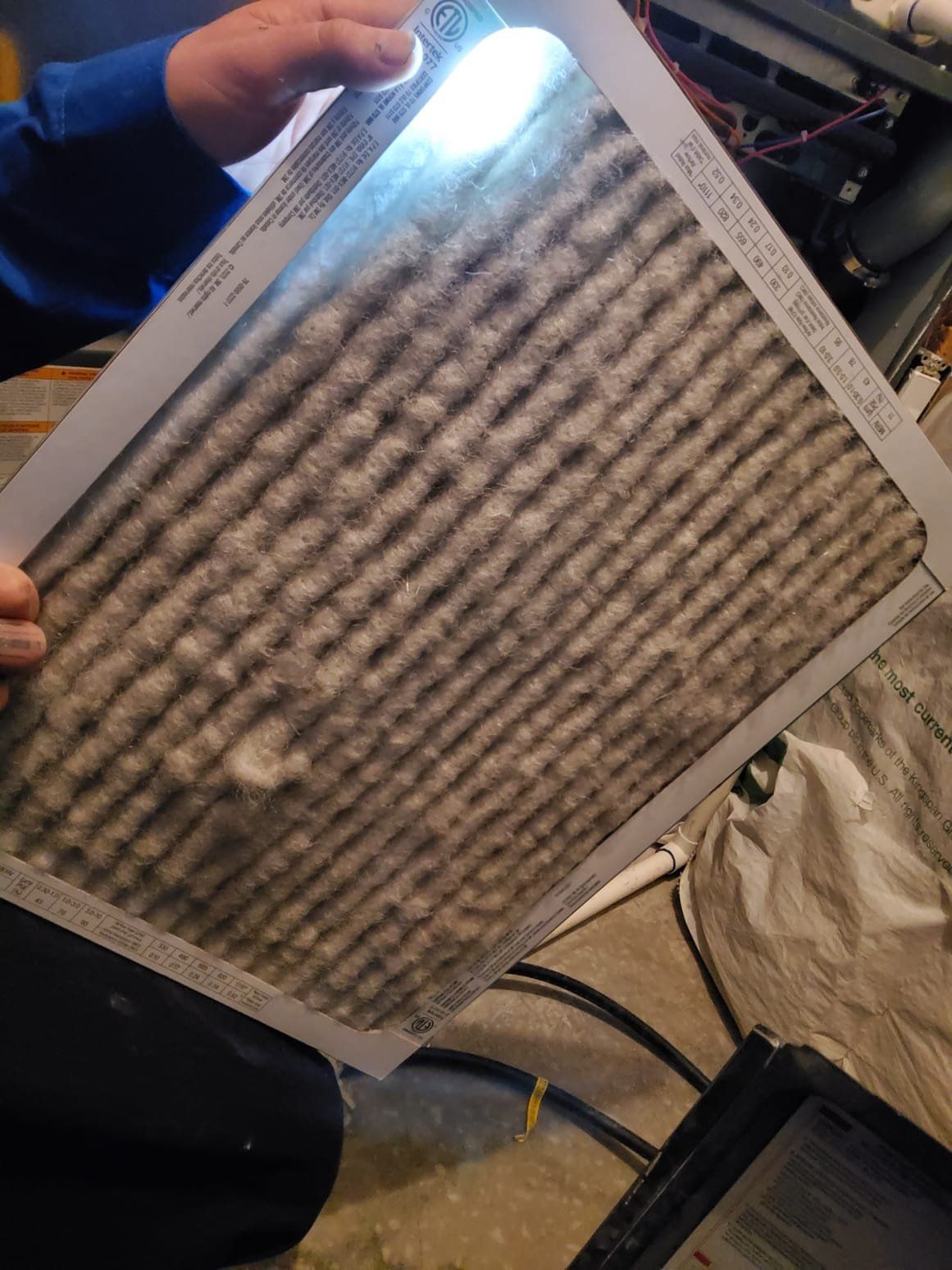 Person holding a dirty air filter