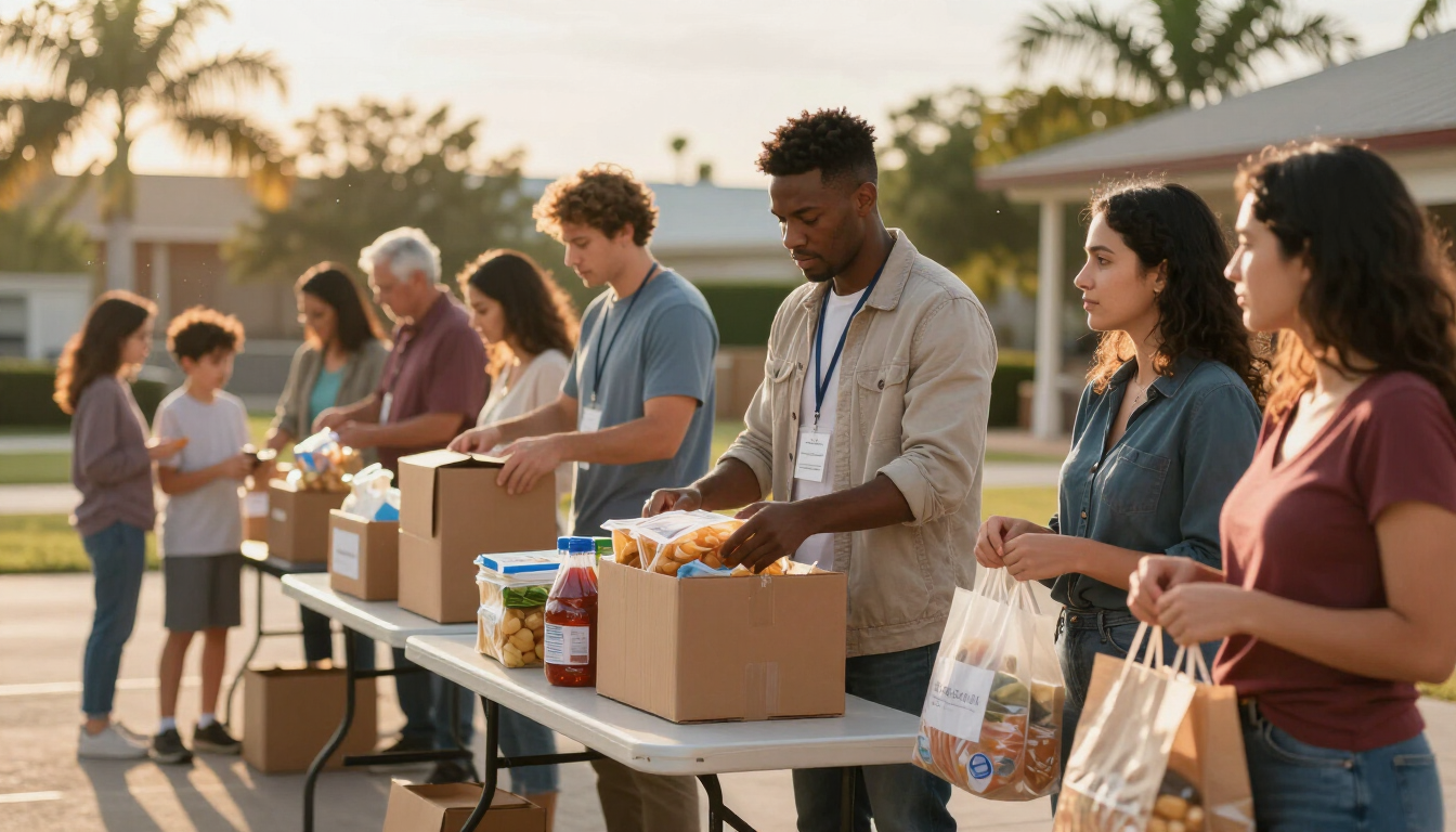 Community Food Pantry volunteers distributing food