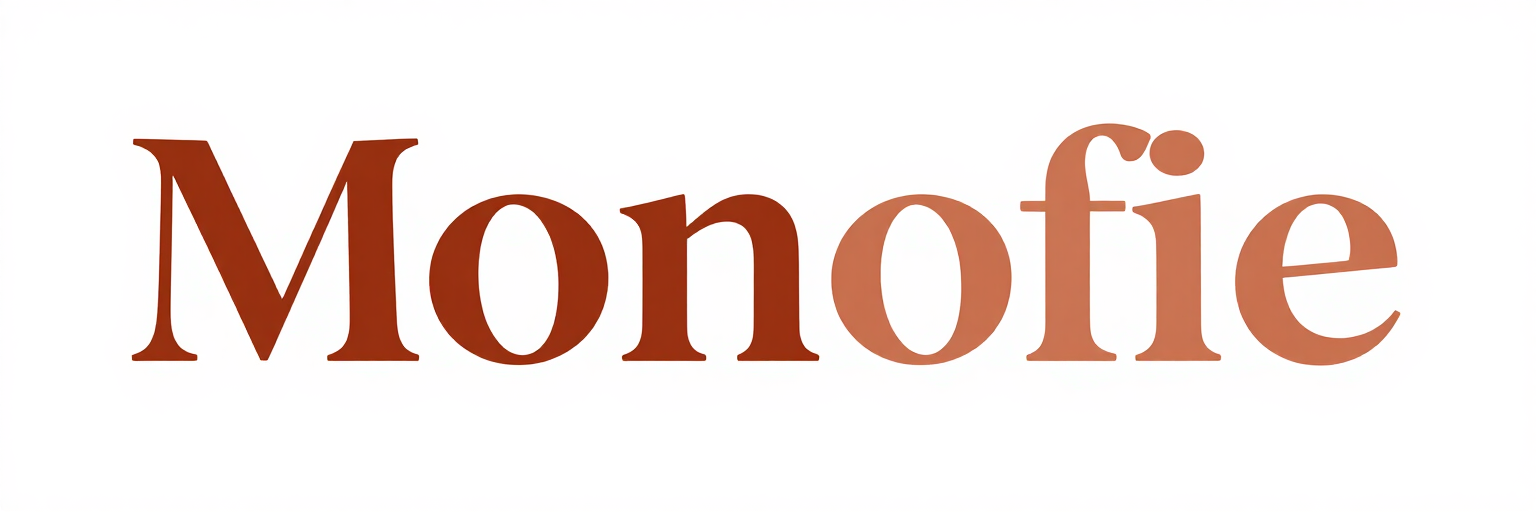 Stylized “Monofie” logo in brown gradient text on a white background