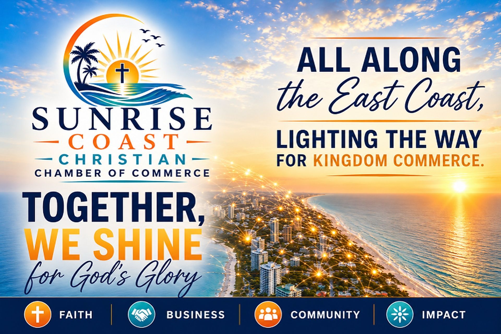 Sunrise Coast Christian Chamber banner with slogan about shining together for God’s glory and kingdom commerce