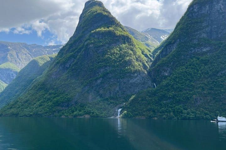 Nærøyfjord from the fjord cruise on a Flåm Railway day trip from Bergen, Norway.