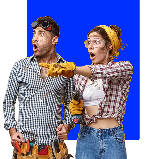Un homme et une femme se tiennent côte à côte et tiennent des outils.