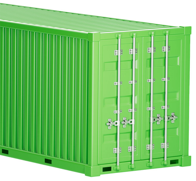 Green shipping container.
