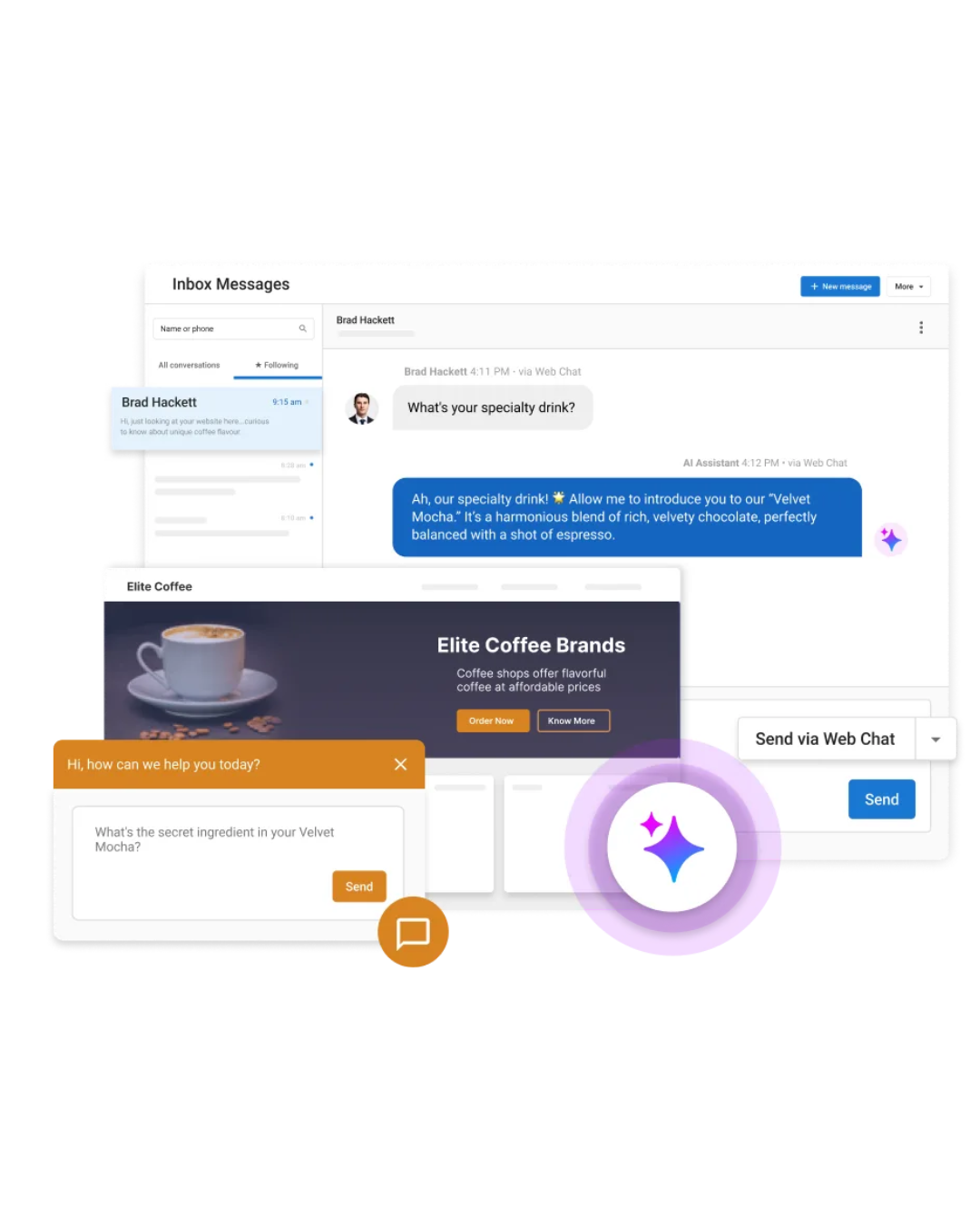 Online chat interface with a user asking,