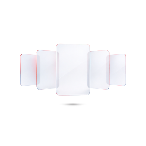 Red and white design with the letters Q+ and AI. A rectangular shape with multiple red outlines.