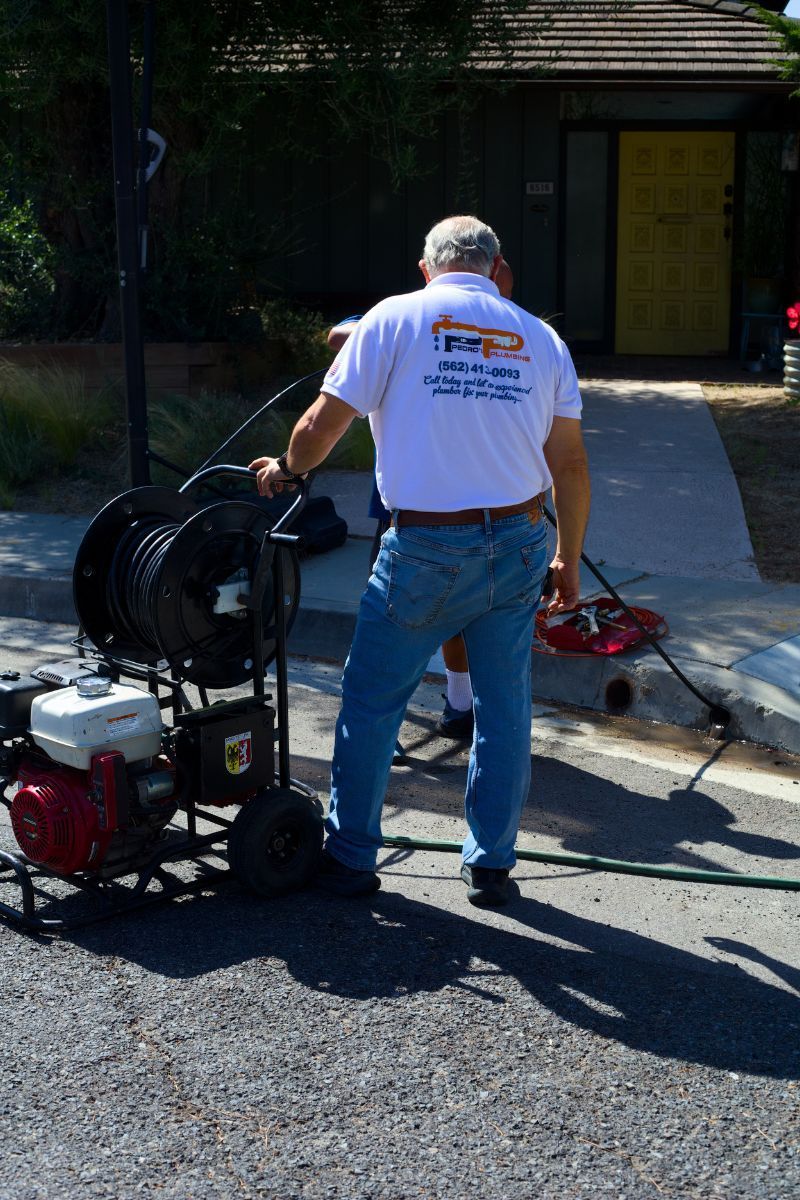 Pedro's Plumbing technician arriving at a customer's home for professional plumbing service in Los Angeles