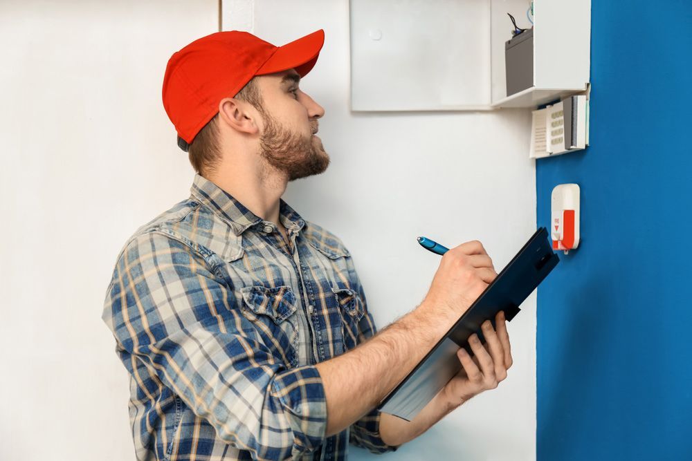 Young Electrician Installing Alarm System — PRO Solar & Electrical In Port Stephens, NSW
