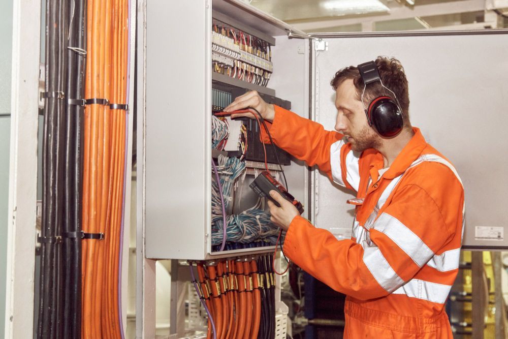 Electrician repairing large switch board — Level 2 Electrician in Newcastle NSW