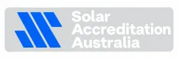 Solar Accreditation Australia logo in blue and white on a gray rounded rectangle