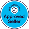 New Energy Tech Approved Seller badge in blue and white with a checkmark icon