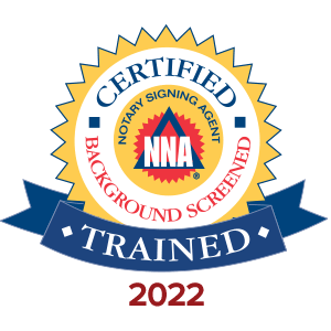 NNA Certified Notary Signing Agent badge, blue and gold, with the text