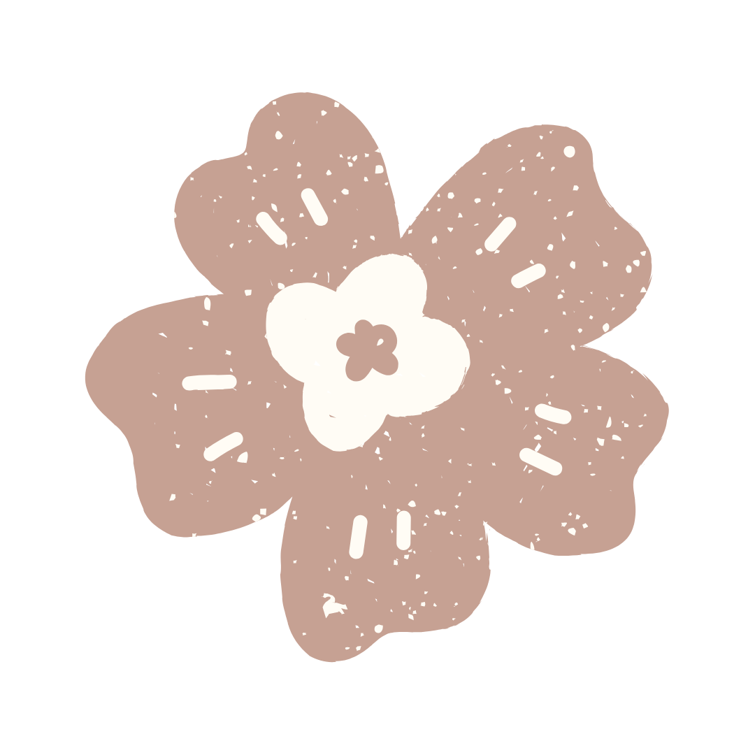 A simple, stylized drawing of a five-petaled flower in a dusty pink color, featuring a small white center.